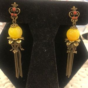 Golden Jade Matrix Tassel EarringsBoutique